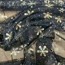Gold Foil Snowflakes Organza Fabric Dress Halloween Draping 150cm, Black