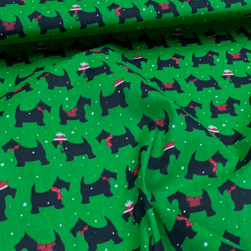 Tissu polycoton Scotty Dogs Xmas Print 