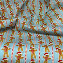 Xmas Gingerbread Striped Polycotton Fabric Patchwork Quilting 45", Sky Blue