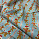 Xmas Gingerbread Striped Polycotton Fabric Patchwork Quilting 45", Sky Blue