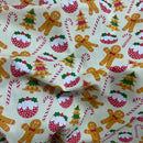 Xmas Gingerbread Polycotton Fabric Christmas Puddings 45" Wide