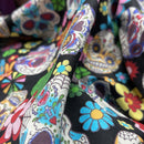 10m Roll Sugar Skulls Tattoo Day Of the Dead Cotton Poplin Fabric, Black