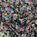 10m Roll Sugar Skulls Tattoo Day Of the Dead Cotton Poplin Fabric, Black