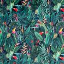 Rainforest Tropical Digital Print Plush Velvet Curtain Fabric, Navy