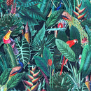 Rainforest Tropical Digital Print Plush Velvet Curtain Fabric, Navy