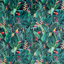 Rainforest Tropical Digital Print Plush Velvet Curtain Fabric, Navy