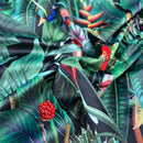 Rainforest Tropical Digital Print Plush Velvet Curtain Fabric, Navy