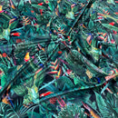 Rainforest Tropical Digital Print Plush Velvet Curtain Fabric, Navy