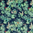 Amazon Tropical Digital Print Plush Velvet Curtain Fabric, Navy