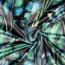 Paradise Floral Digital Print Plush Velvet Curtain Fabric, Black