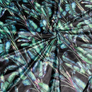 Paradise Floral Digital Print Plush Velvet Curtain Fabric, Black