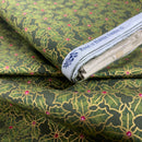Christmas Hollies Berries Cotton Poplin Rose & Hubble Fabric, Bottle Green