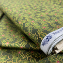 Christmas Hollies Berries Cotton Poplin Rose & Hubble Fabric, Bottle Green