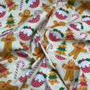 Christmas Pudding & Gingerbread Men Polycotton Xmas Fabric45", Cream