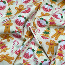 Christmas Pudding & Gingerbread Men Polycotton Xmas Fabric45", Cream
