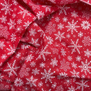 10m Roll White Xmas Snowflakes Christmas Polycotton Fabric 45", Red