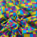 Lego Brick Blocks 100% Cotton Craft Quilting Fabric 140cm, Cerise/Yellow