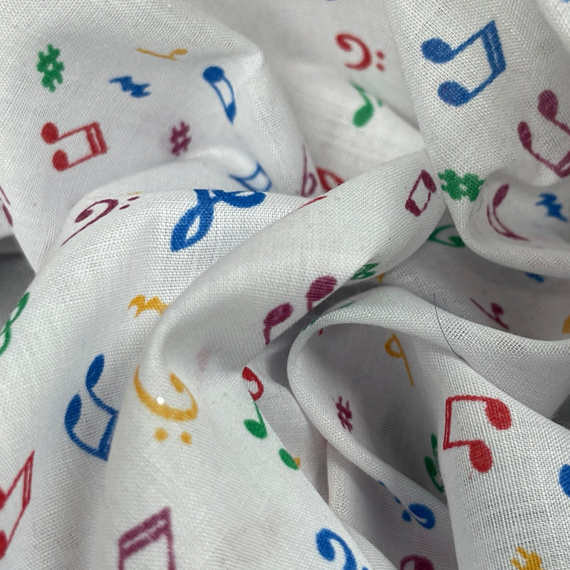 Small Musical Notes Polycotton Fabric Music, White