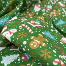 Xmas Party Snowman Gingerbread Polycotton Fabric Christmas 45”, Green