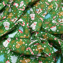 Xmas Party Snowman Gingerbread Polycotton Fabric Christmas 45”, Green