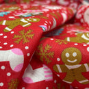 Xmas Party Gingerbread Polycotton Fabric Christmas 45", Red