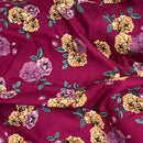 100% Viscose Floral Roses Dress Fabric, Wine