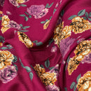 100% Viscose Floral Roses Dress Fabric, Wine