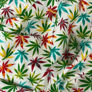 27m Wholesale Rose & Hubble Cotton Poplin Fabric  Colourful Hemp Cannabis Leaf Print 45", Ivory