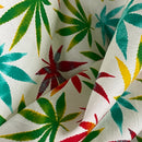 27m Wholesale Rose & Hubble Cotton Poplin Fabric  Colourful Hemp Cannabis Leaf Print 45", Ivory
