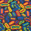 Pow! Boom! Comic Cartoon Polycotton Fabric 112cm, Black
