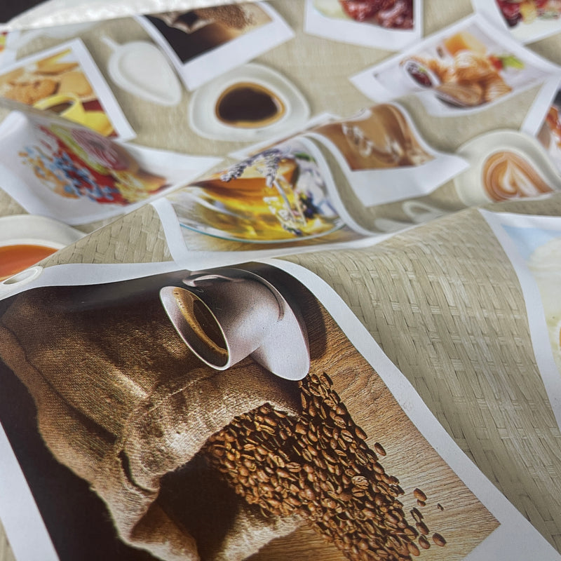 Oilcloth PVC Breakfast Food Snapshots Tablecloth Fabric