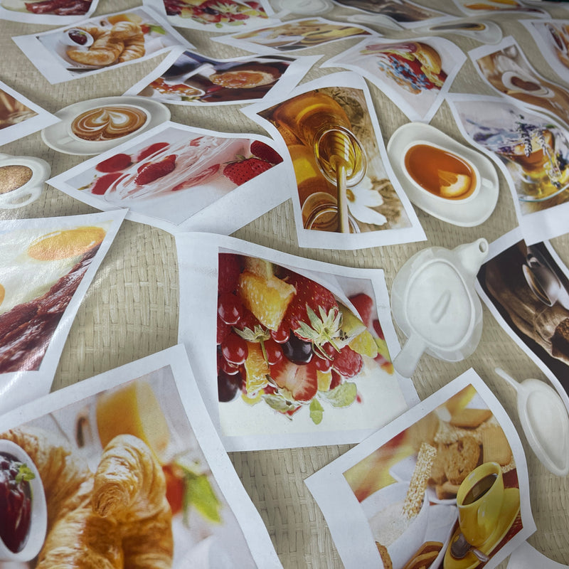 Oilcloth PVC Breakfast Food Snapshots Tablecloth Fabric