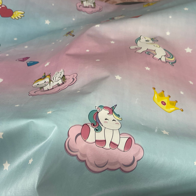 Unicorns & Rainbow PVC Plastic Oilcloth Tablecloth Fabric 54"