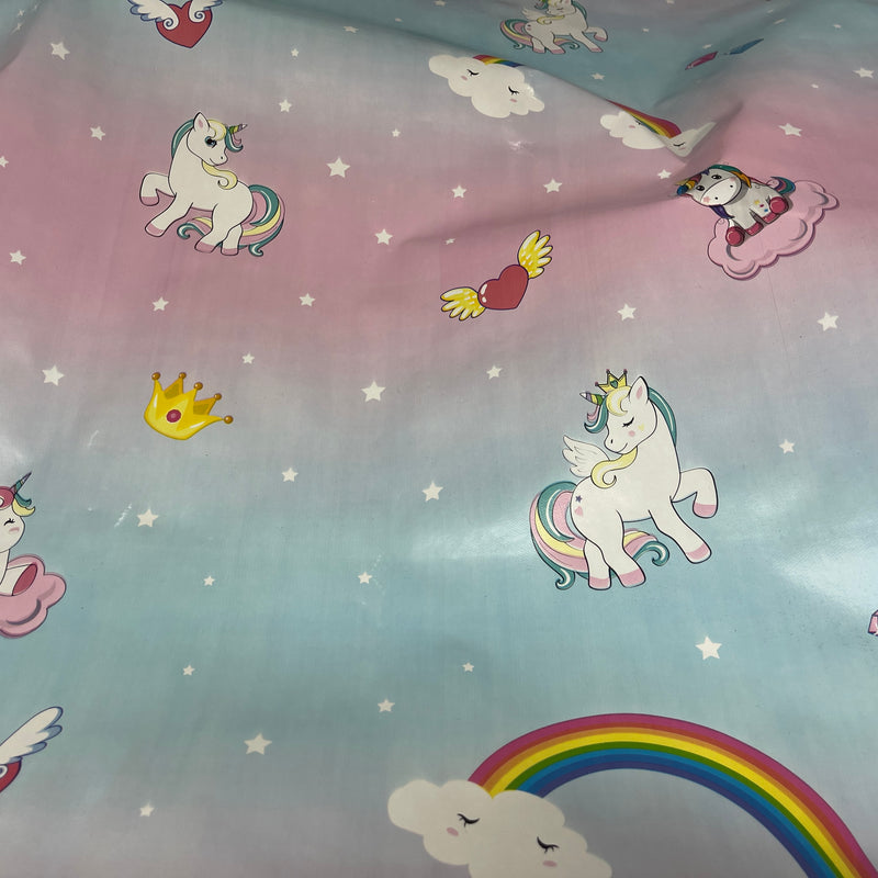 Unicorns & Rainbow PVC Plastic Oilcloth Tablecloth Fabric 54"