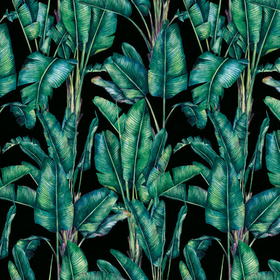 Paradise Floral Digital Print Plush Velvet Curtain Fabric, Black