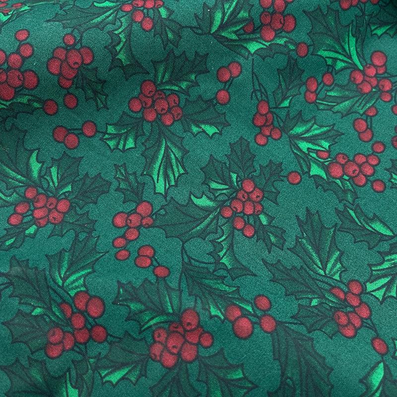 Weihnachts-Polycotton-Stoff mit Hollies-Print 