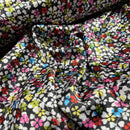 Small Ditsy Flowers Colorful Floral Satin Print Fabric 60", Black