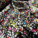 Small Ditsy Flowers Colorful Floral Satin Print Fabric 60", Black