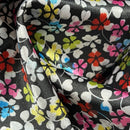 Small Ditsy Flowers Colorful Floral Satin Print Fabric 60", Black