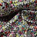 Small Ditsy Flowers Colorful Floral Satin Print Fabric 60", Black