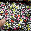 Small Ditsy Flowers Colorful Floral Satin Print Fabric 60", Black