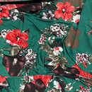 Floral Flowers Lycra Maxi Dress Fabric, Green