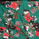 Floral Flowers Lycra Maxi Dress Fabric, Green