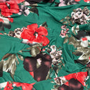 Floral Flowers Lycra Maxi Dress Fabric, Green