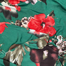 Floral Flowers Lycra Maxi Dress Fabric, Green