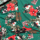 Floral Flowers Lycra Maxi Dress Fabric, Green