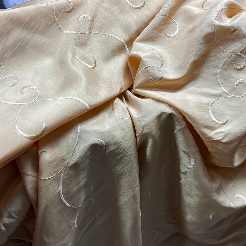 Gold Swirls Embroidery Taffeta Fabric