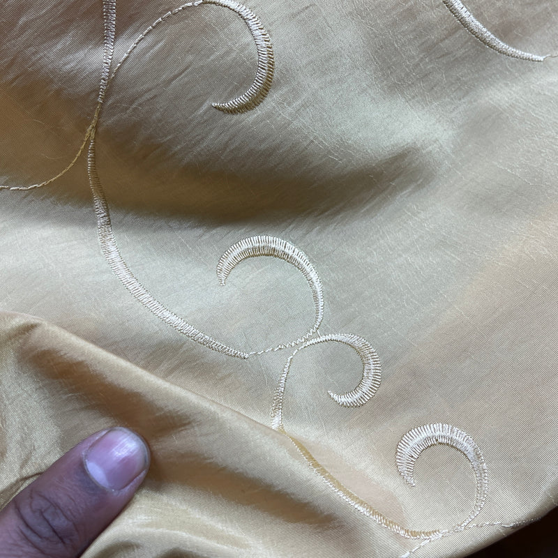Gold Swirls Embroidery Taffeta Fabric