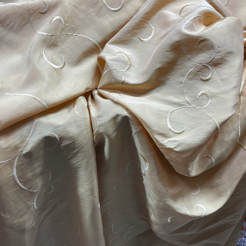 Gold Swirls Embroidery Taffeta Fabric