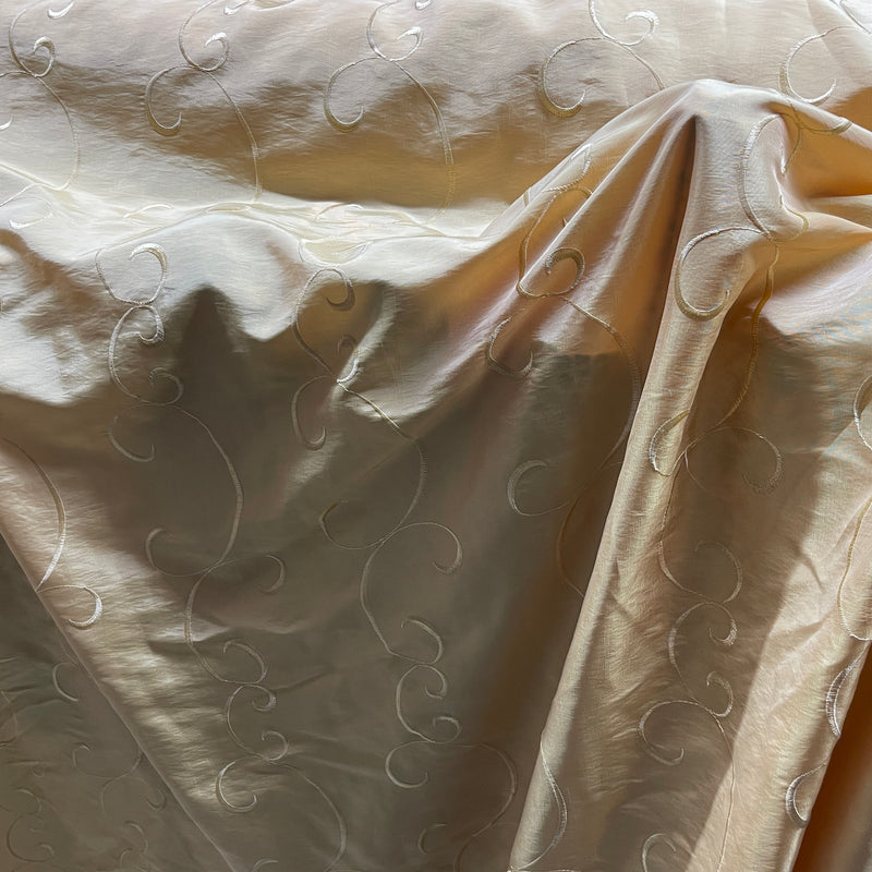 Gold Swirls Embroidery Taffeta Fabric